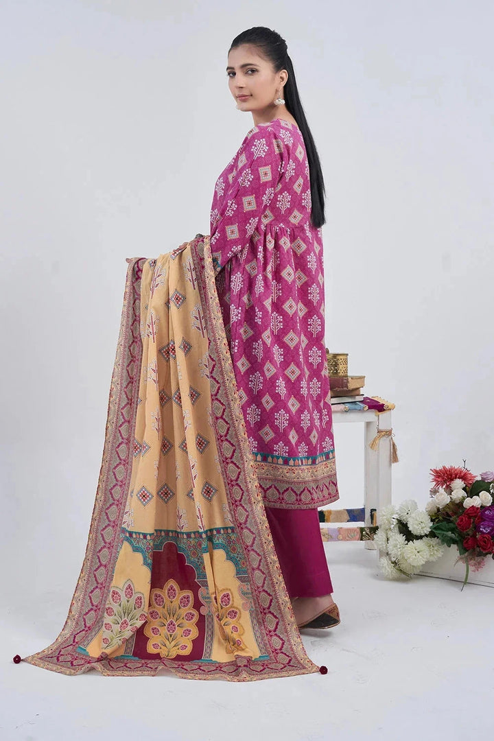 Printed Linen Pink Stitched Suit - Khas