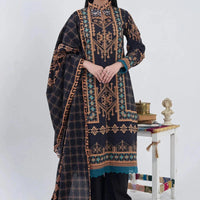 Printed Linen Black Stitched Suit - Khas