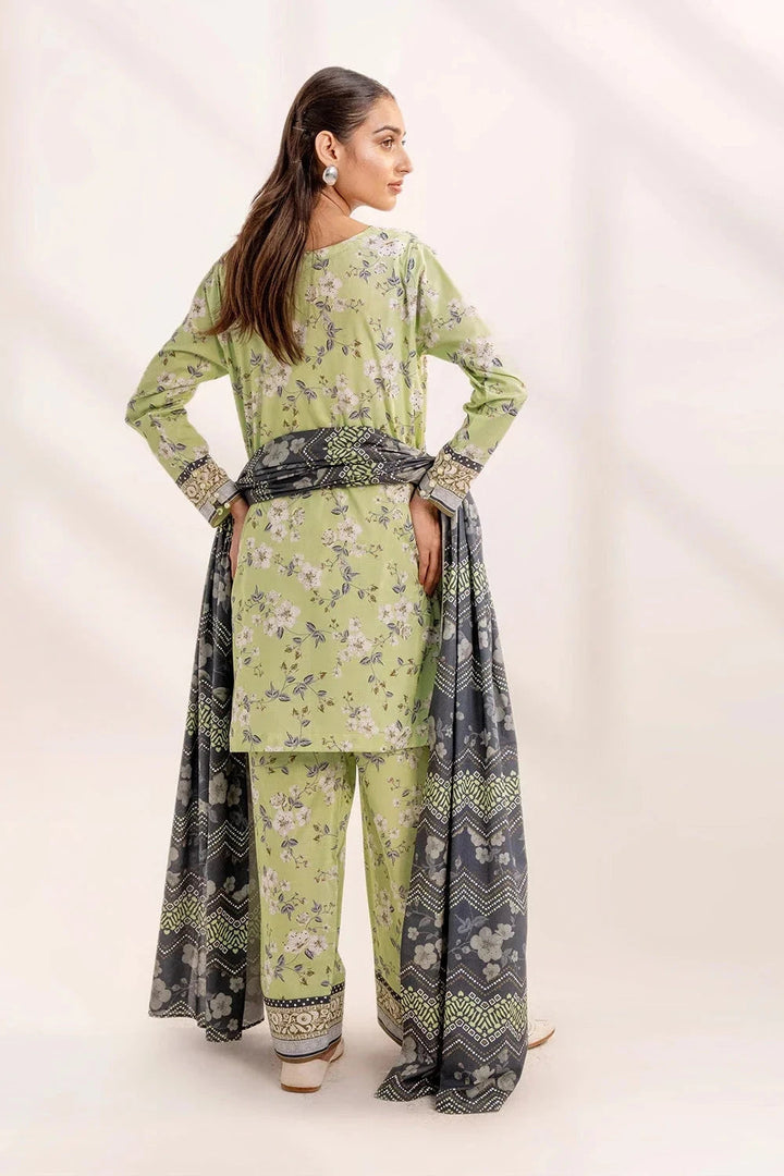 Printed Linen Mint Green Stitched Suit - Khas