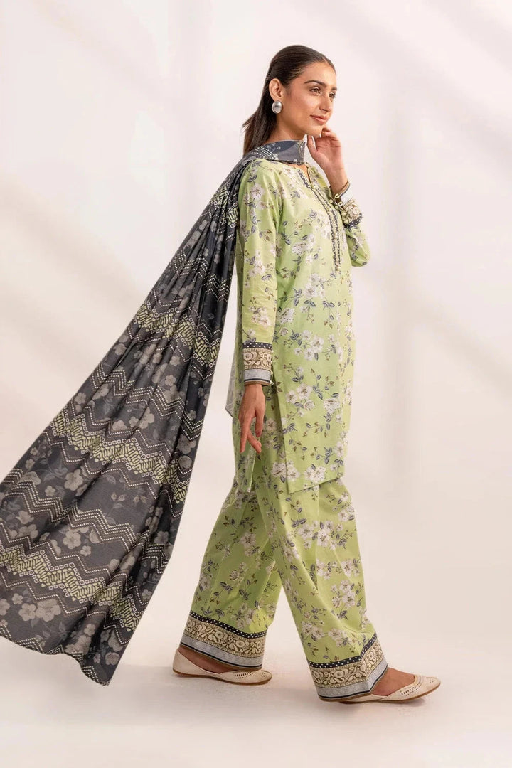 Printed Linen Mint Green Stitched Suit - Khas
