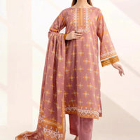 Printed Linen Peach Stitched Suit - Khas