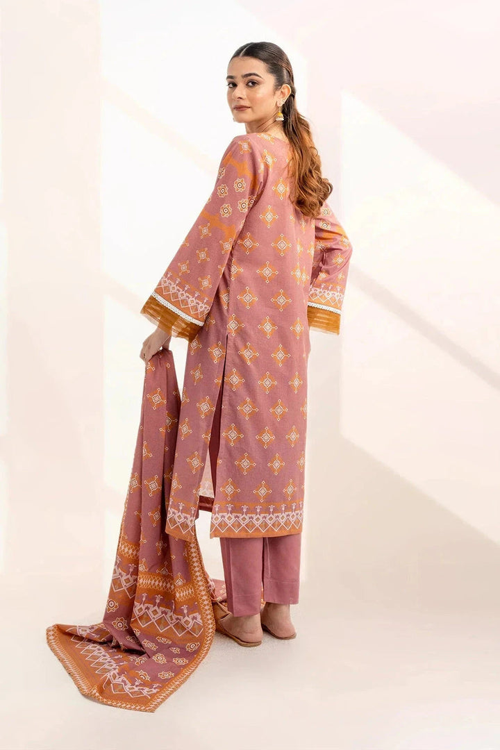 Printed Linen Peach Stitched Suit - Khas