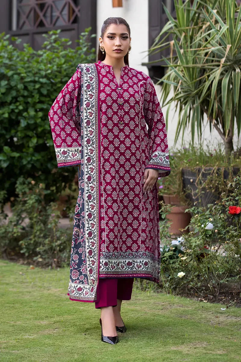 Printed Linen Ruby Pink Stitched Suit - Khas