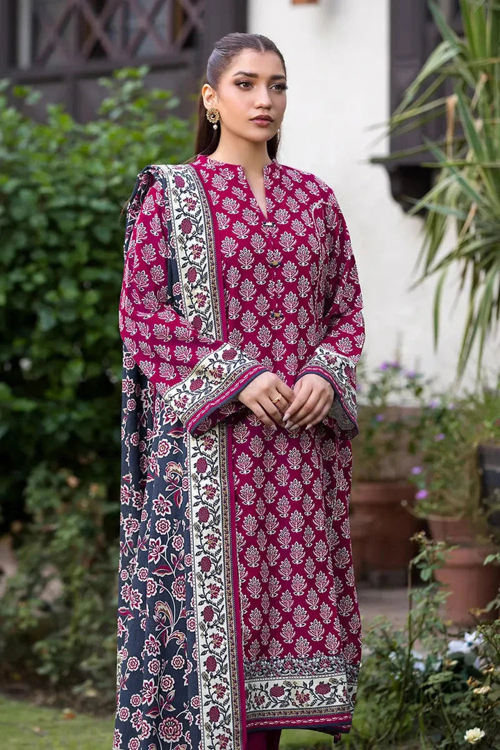 Printed Linen Ruby Pink Stitched Suit - Khas