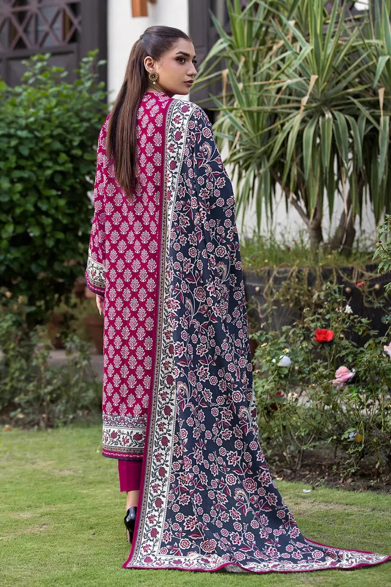 Printed Linen Ruby Pink Stitched Suit - Khas