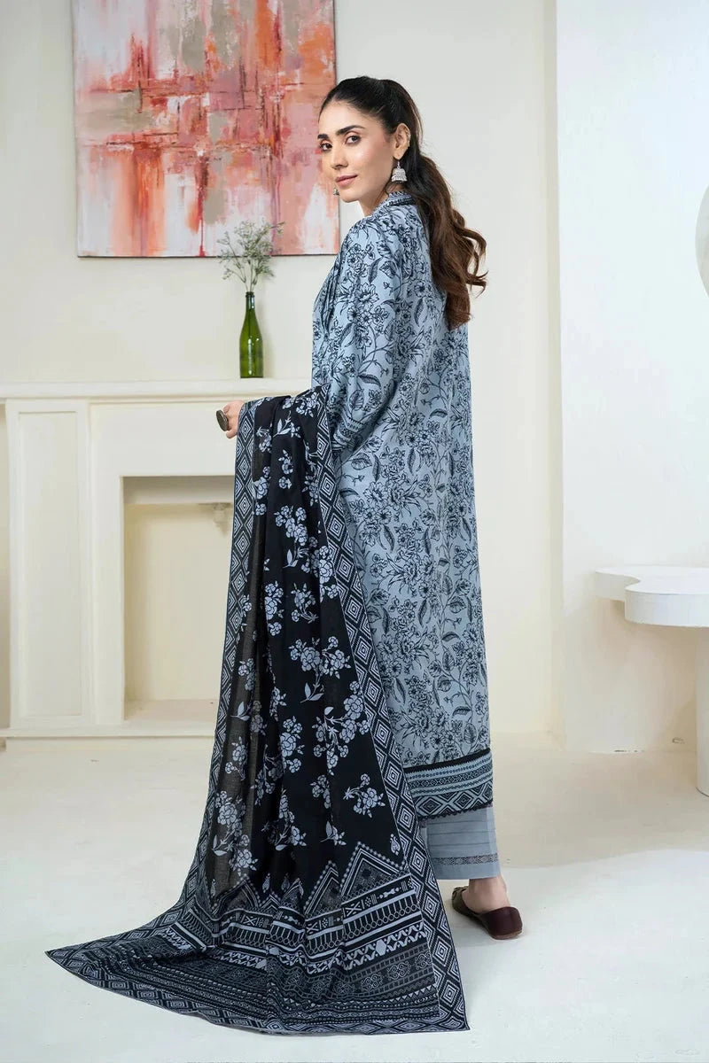 Printed Linen Dark Grey Stitched Suit - Khas