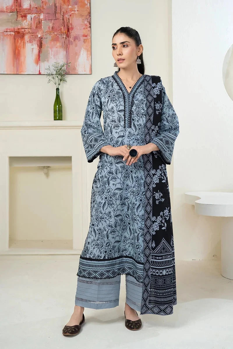Printed Linen Dark Grey Stitched Suit - Khas