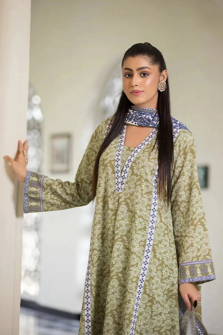 Printed Linen Lemon Green Stitched Suit - Khas