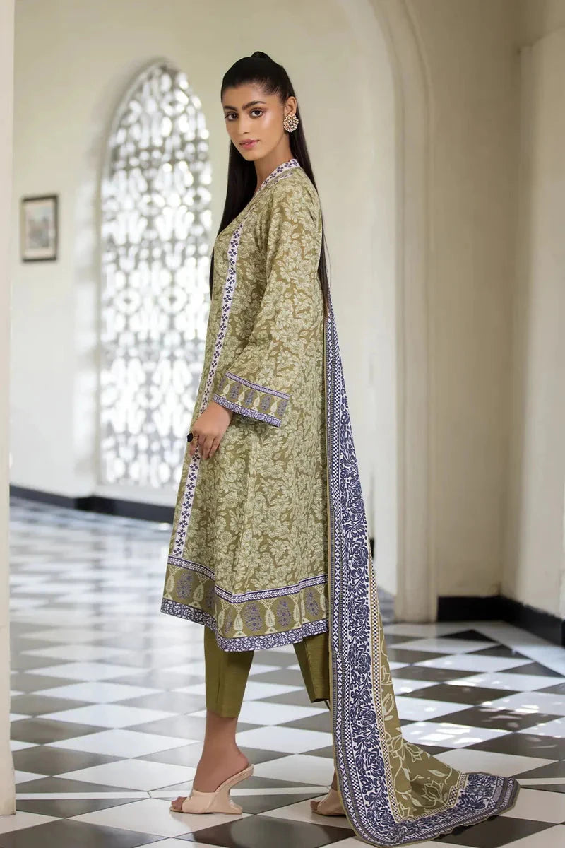 Printed Linen Lemon Green Stitched Suit - Khas