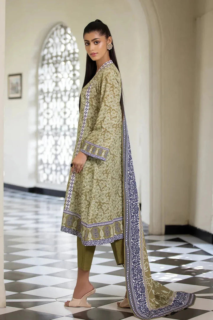 Printed Linen Lemon Green Stitched Suit - Khas
