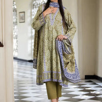 Printed Linen Lemon Green Stitched Suit - Khas