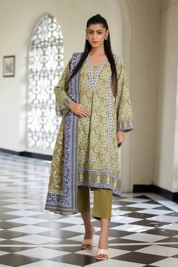 Printed Linen Lemon Green Stitched Suit - Khas
