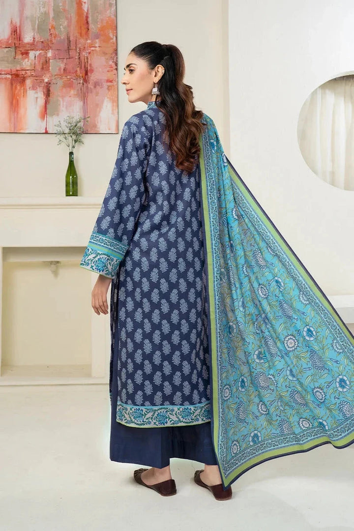 Printed Linen Navy Blue Stitched Suit - Khas