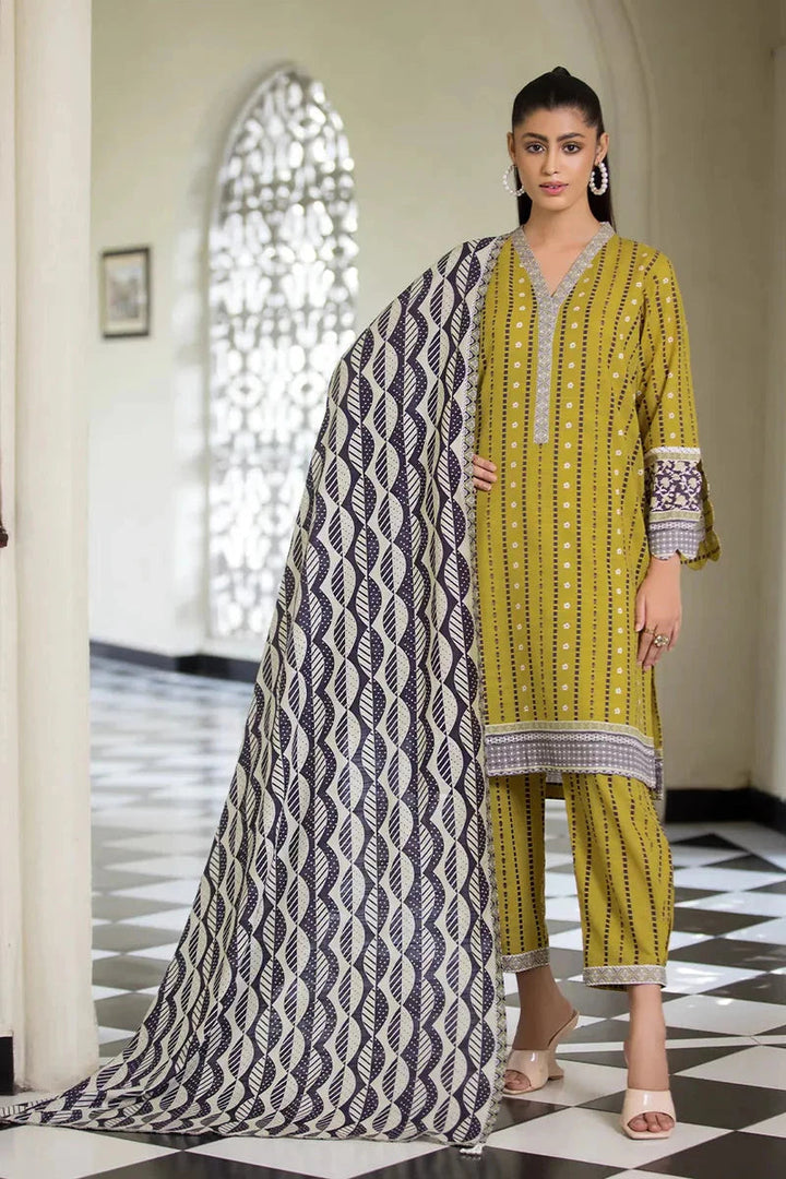 Printed Linen Brass Stitched Suit - Khas