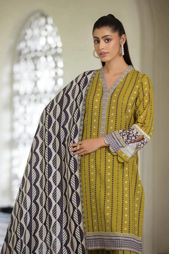 Printed Linen Brass Stitched Suit - Khas
