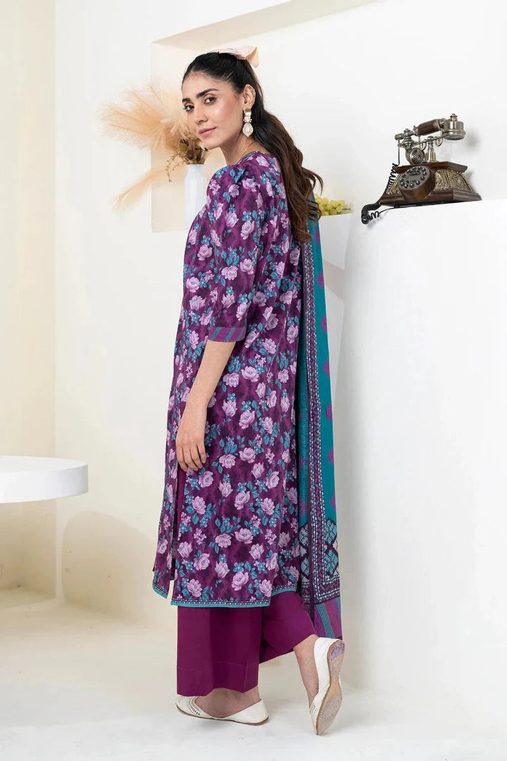Printed Linen Purple Stitched Suit - Khas