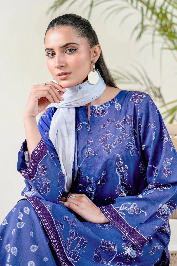 Printed Lawn Denim Blue Stitched Suit - Khas