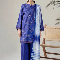 Printed Lawn Denim Blue Stitched Suit - Khas