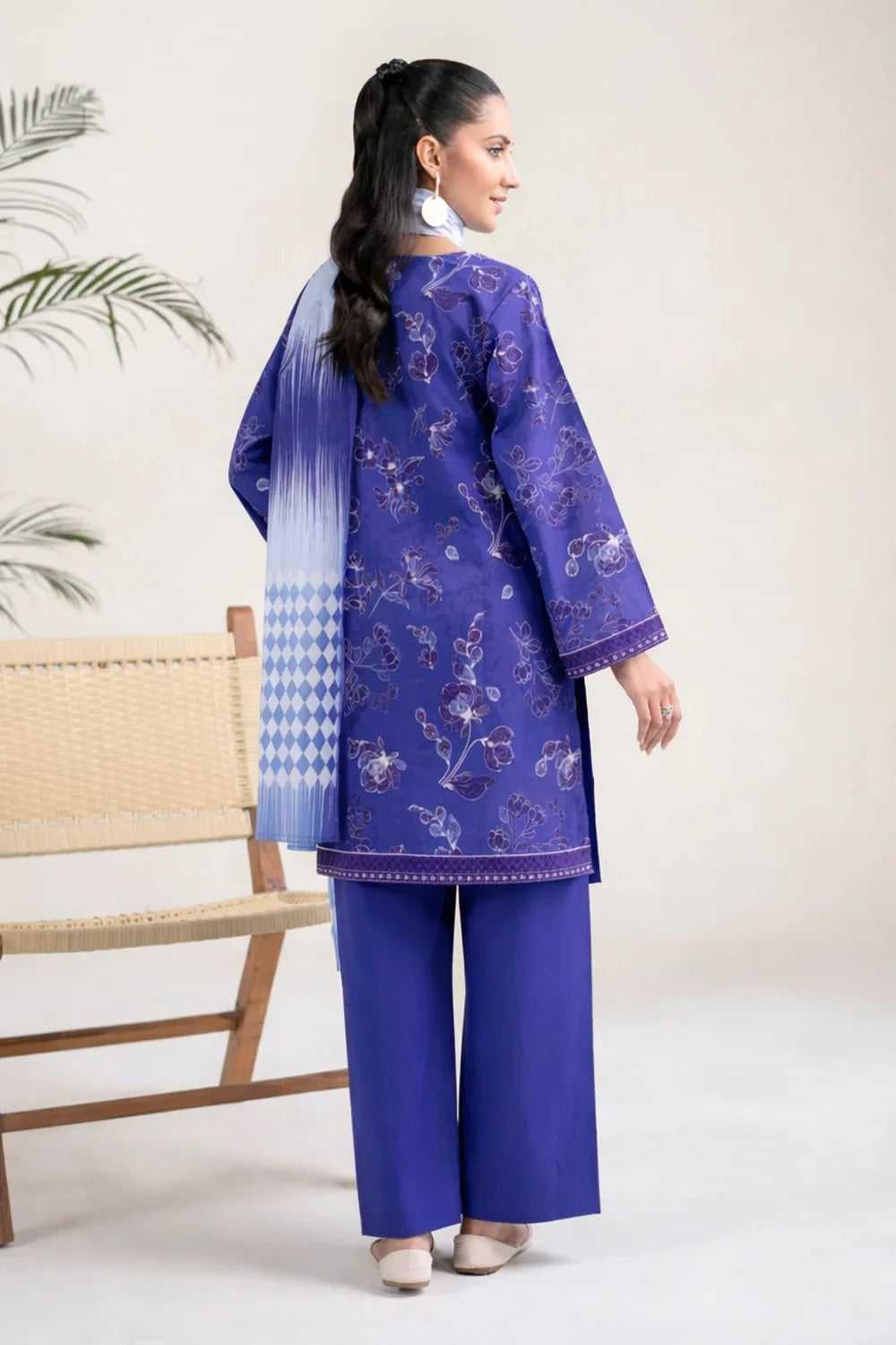 Printed Lawn Denim Blue Stitched Suit - Khas