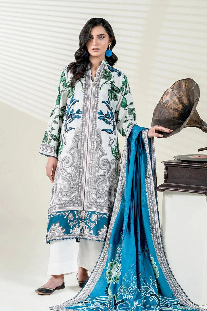 Printed Lawn Ash White Stitched Suit - Khas