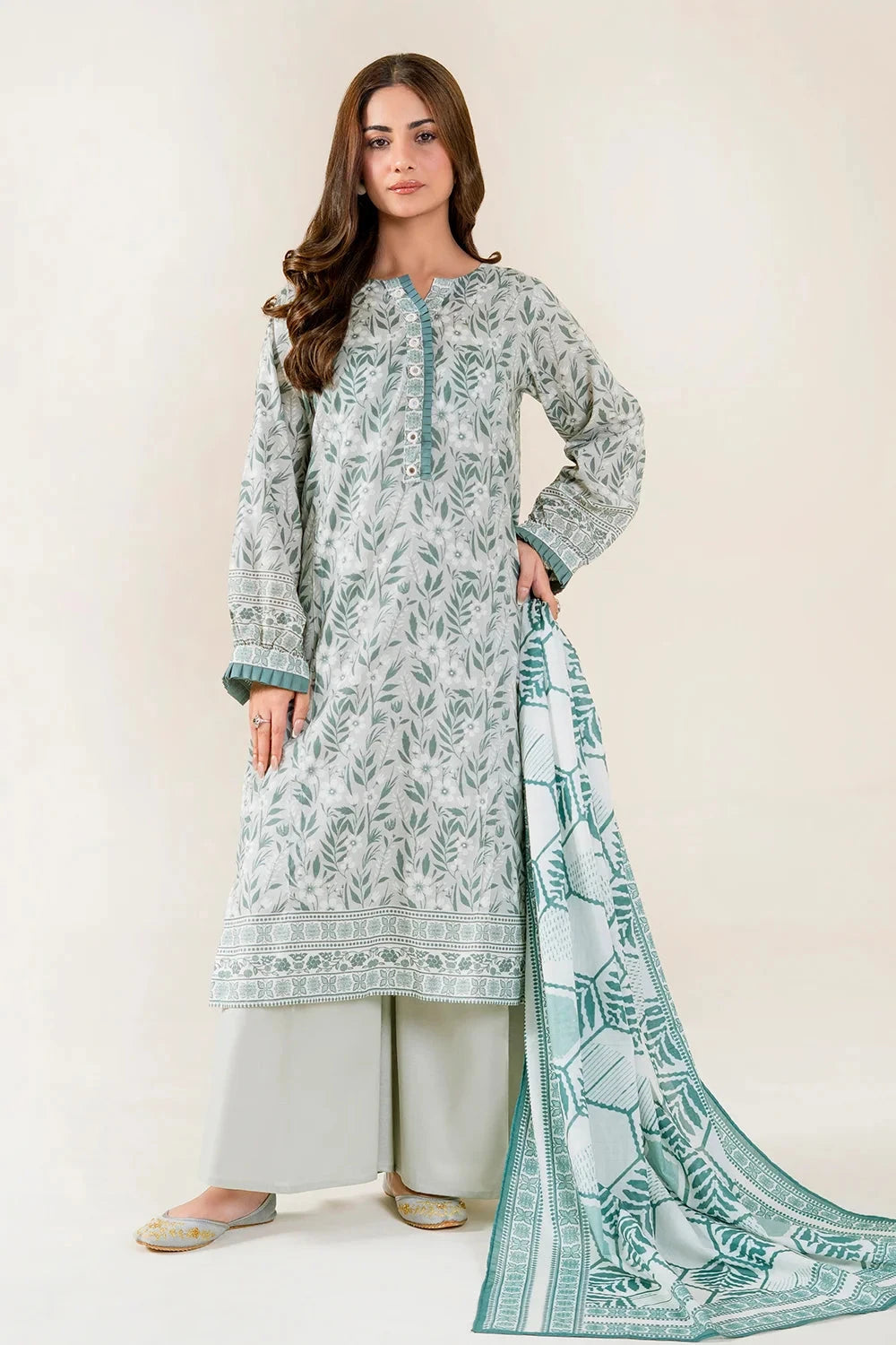 Printed Lawn Grey Stitched Suit - Khas