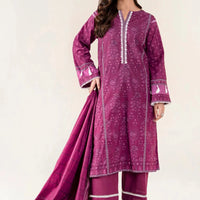 Printed Lawn Plum Stitched Suit - Khas