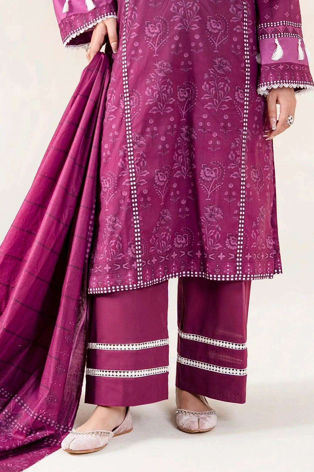 Printed Lawn Plum Stitched Suit - Khas