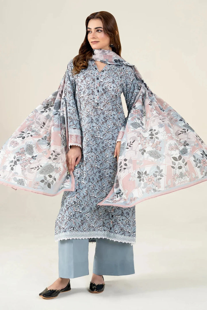 Printed Lawn Grey Stitched Suit - Khas
