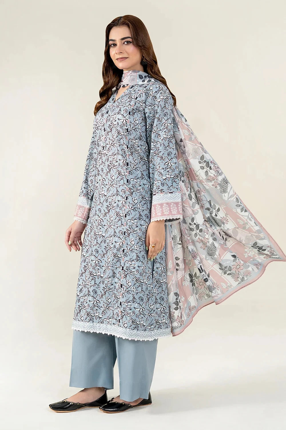 Printed Lawn Grey Stitched Suit - Khas