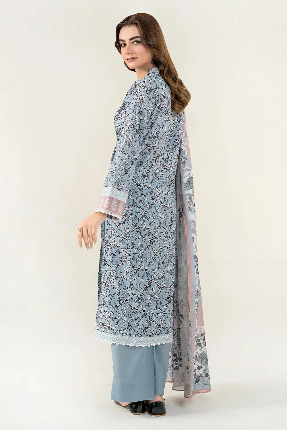 Printed Lawn Grey Stitched Suit - Khas