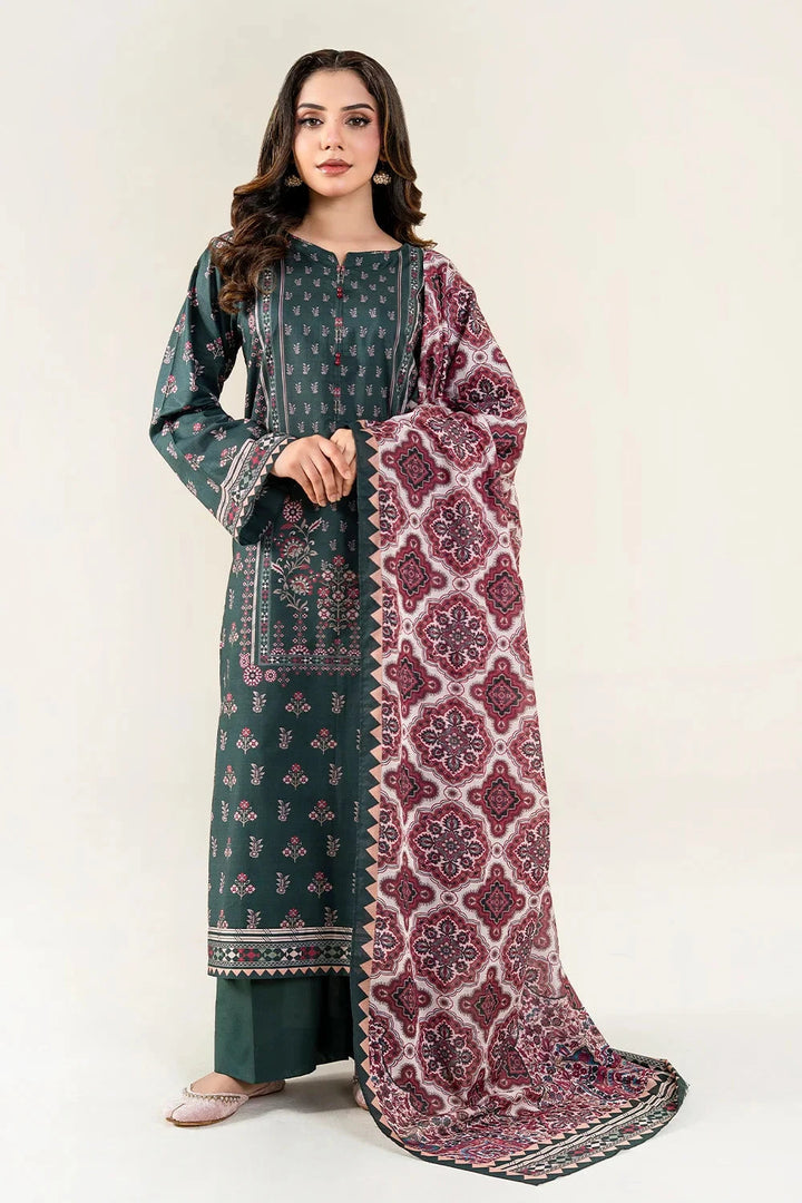 Printed Lawn Forest Green Stitched Suit - Khas