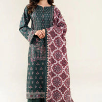 Printed Lawn Forest Green Stitched Suit - Khas