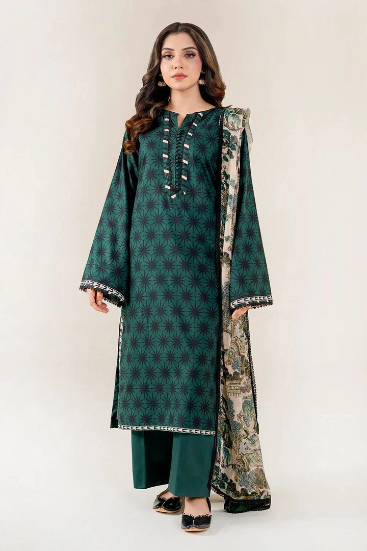 Printed Lawn Dark Green Stitched Suit - Khas