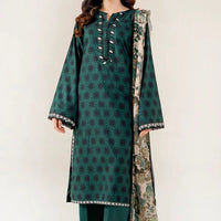 Printed Lawn Dark Green Stitched Suit - Khas