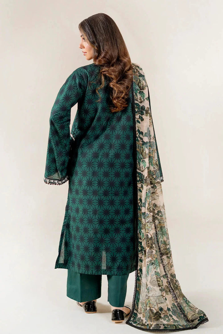 Printed Lawn Dark Green Stitched Suit - Khas