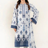 Printed Lawn Ash White Stitched Suit - Khas