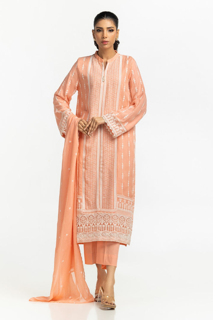Chiffon Embroidered Pink Stitched Suit - Gul Ahmed