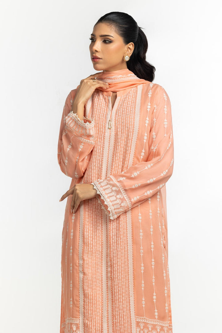 Chiffon Embroidered Pink Stitched Suit - Gul Ahmed