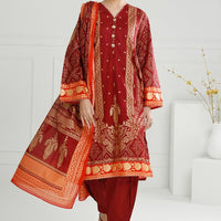 Lawn Gold Printed Maroon Stitched Suit - Gul Ahmed