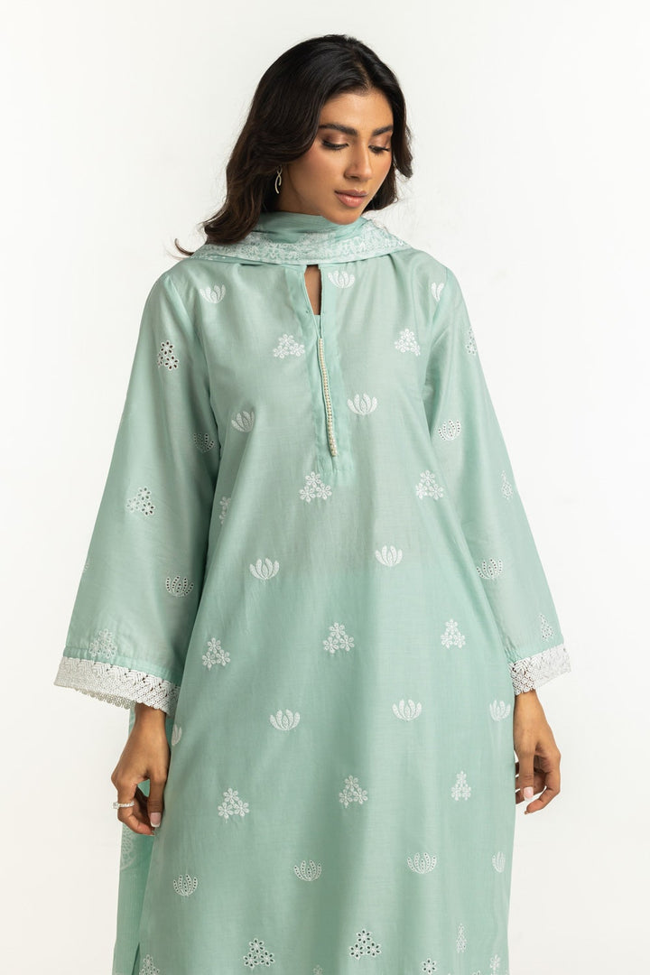 Lawn Schiffli Embroidered Green Stitched Suit - Gul Ahmed