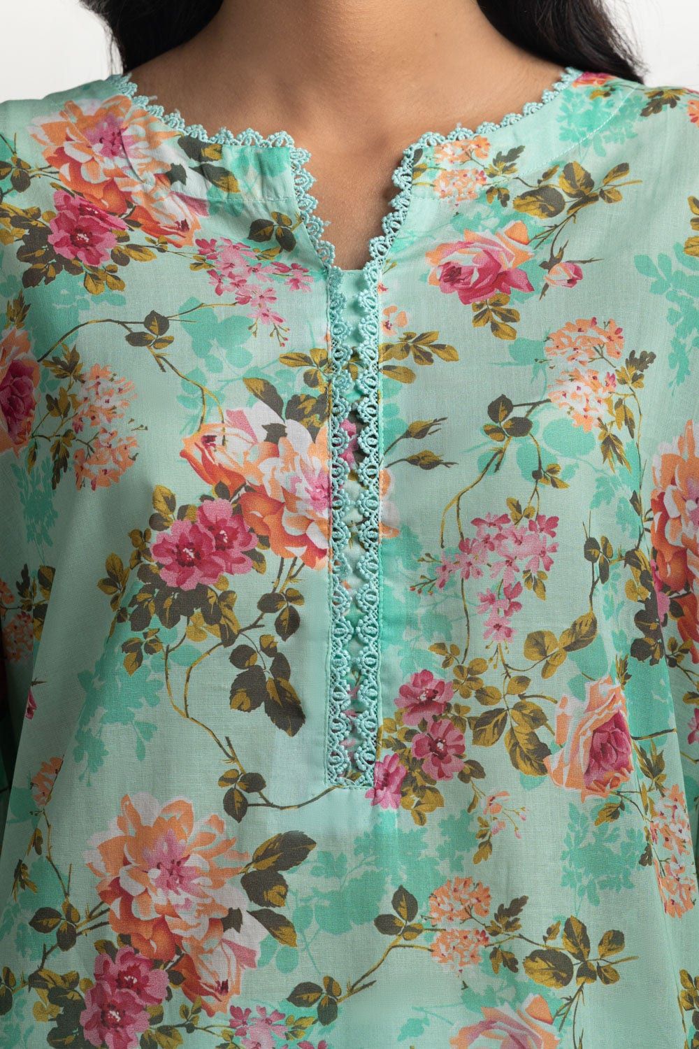 Lawn Printed Embroidered Green Stitched Suit - Gul Ahmed