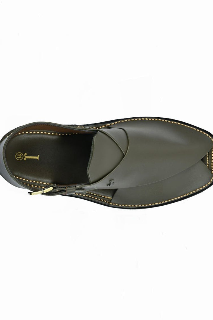Plain Green Peshawari Chappal - J. Junaid Jamshed