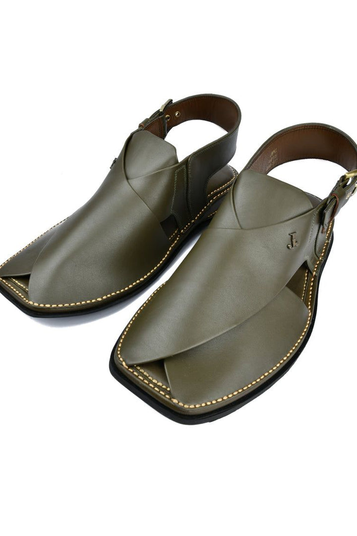 Plain Green Peshawari Chappal - J. Junaid Jamshed