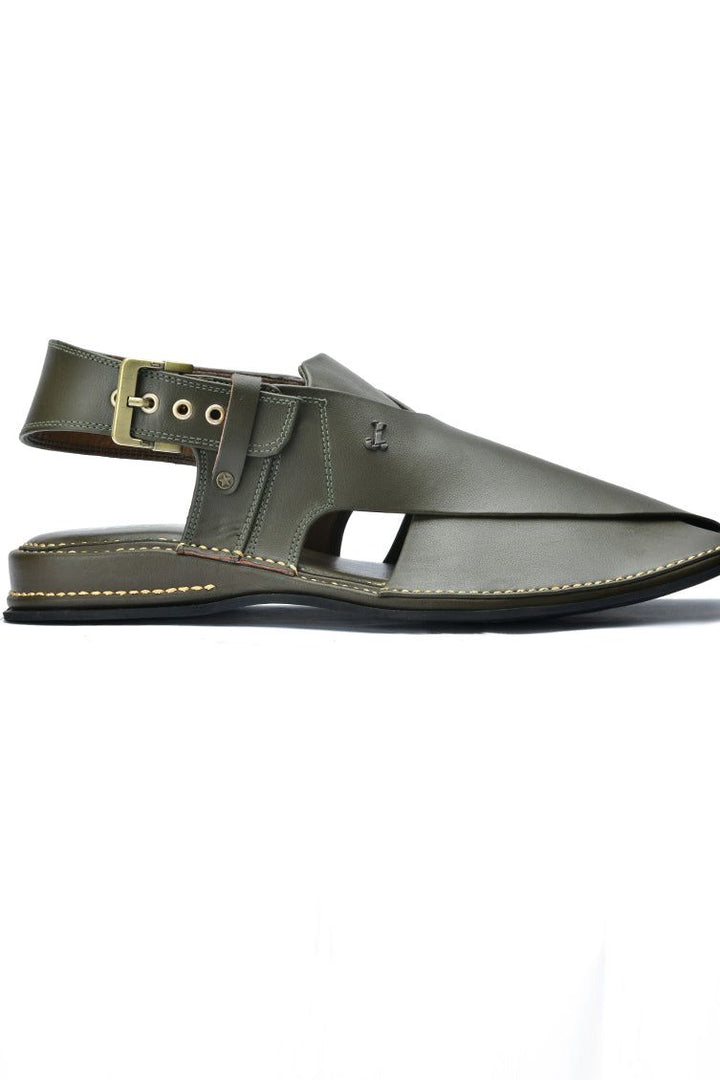 Plain Green Peshawari Chappal - J. Junaid Jamshed