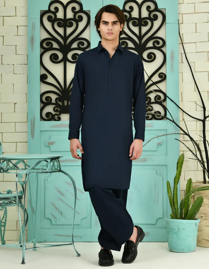 Blended Navy Blue Shalwar Kameez - J. Junaid Jamshed