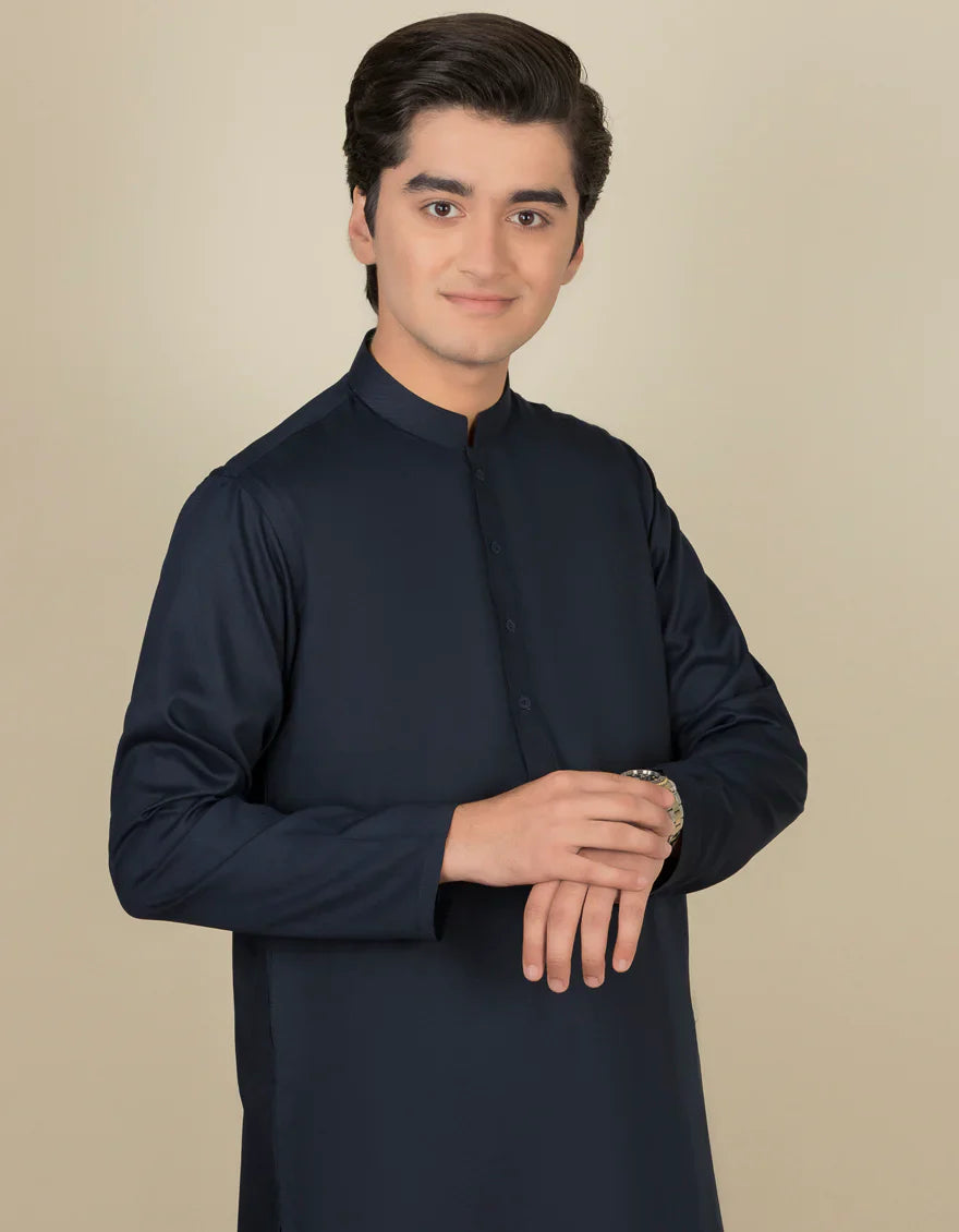 Blended Navy Blue Shalwar Kameez- J. Junaid Jamshed