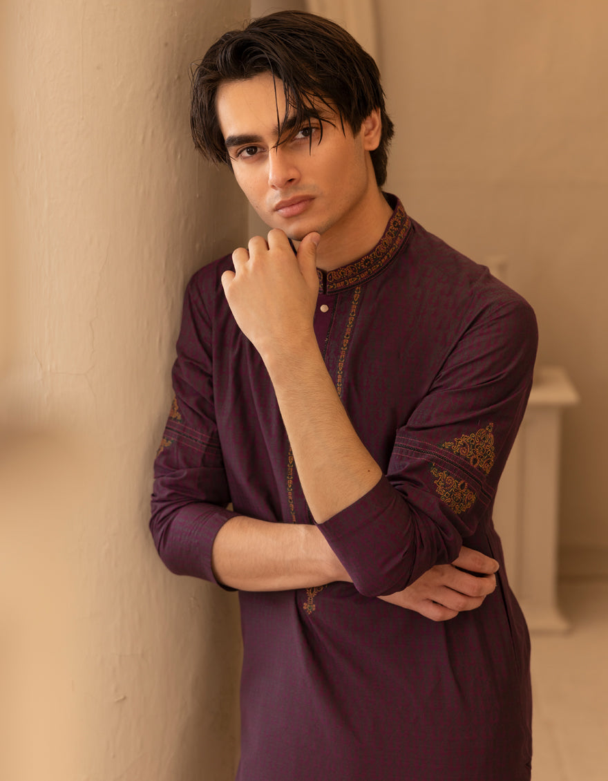 Blended Purple Special Kurta - J. Junaid Jamshed