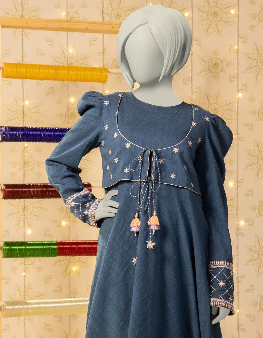 Textured Blue Kurti - J. Junaid Jamshed
