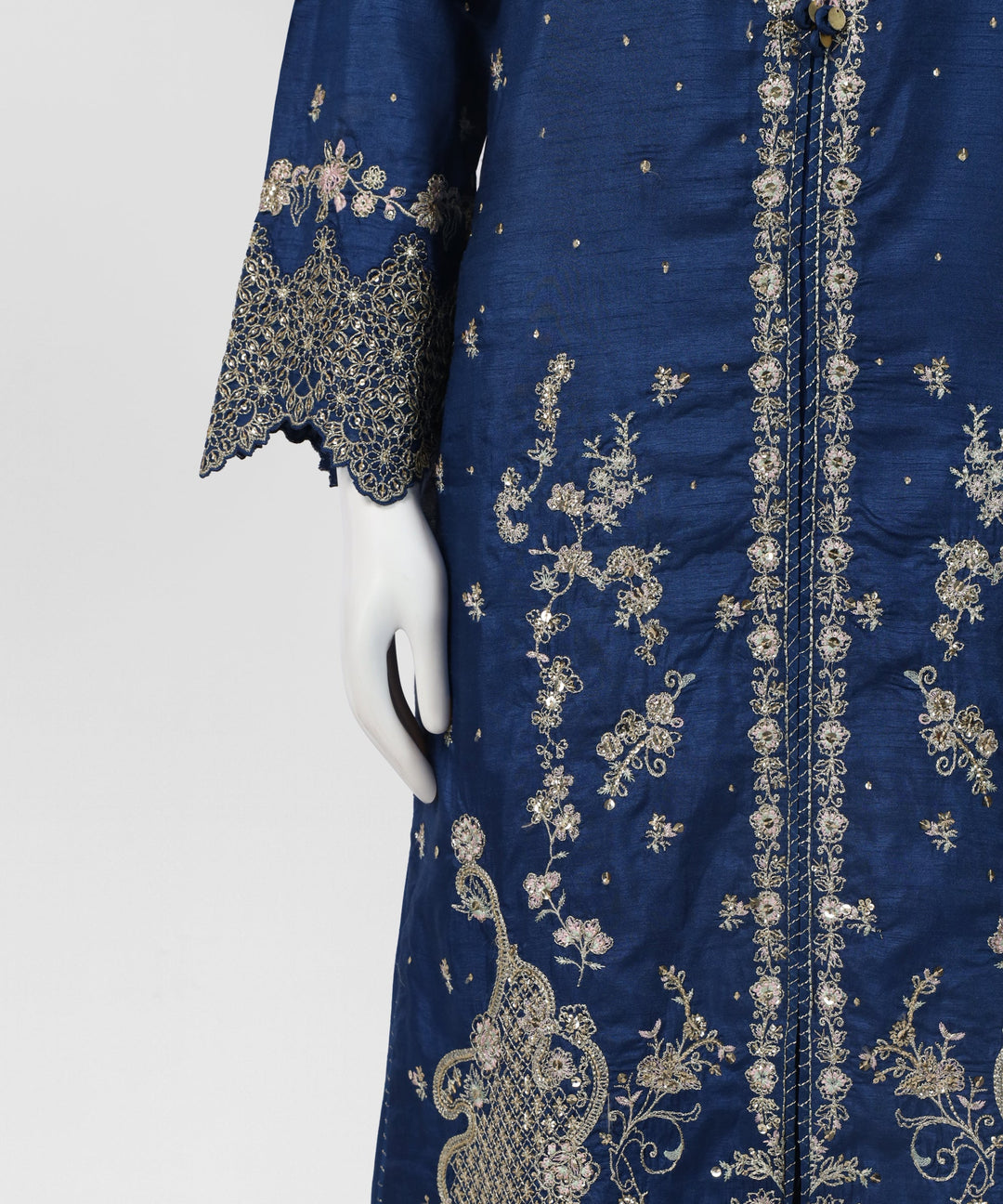 Raw Silk Royal Blue Stitched Suit - J. Junaid Jamshed
