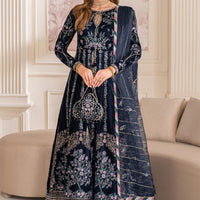Embroidered Velvet Navy Blue Stitched Suit - Baroque